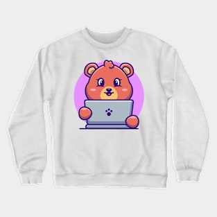 Cute bear with laptop cartoon design Crewneck Sweatshirt